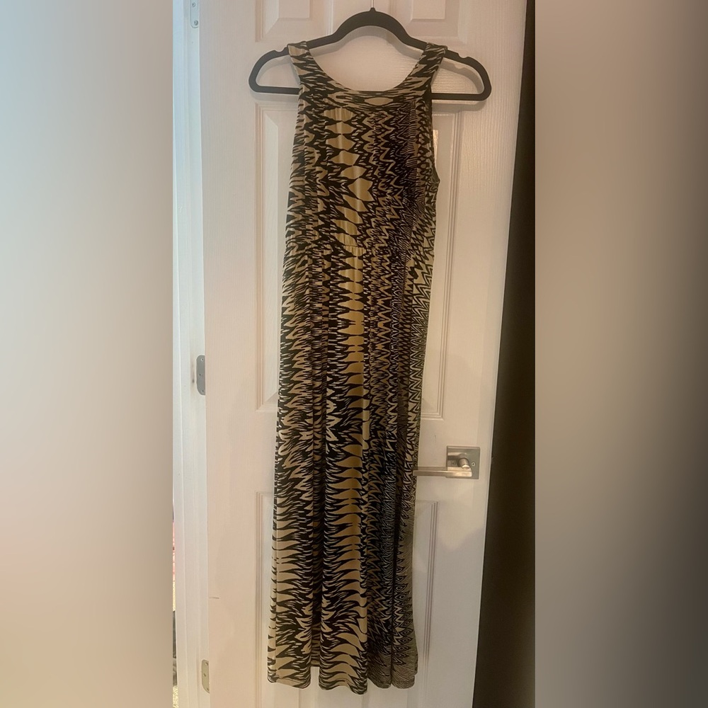 Sleeveless Geometric Maxi Dress, cream/ black. Small